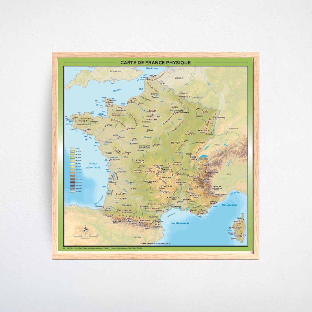 Carte de France administrative relief 100x100