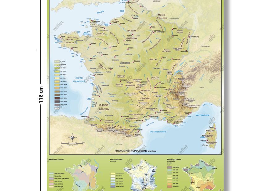 Carte de France Physique : Relief et hydrographie