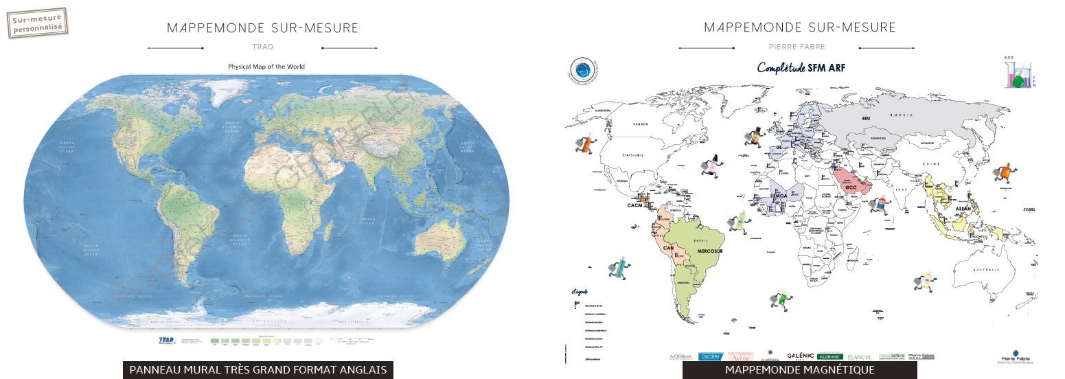 Mappemondes sur mesure psur panneaux magnétiques