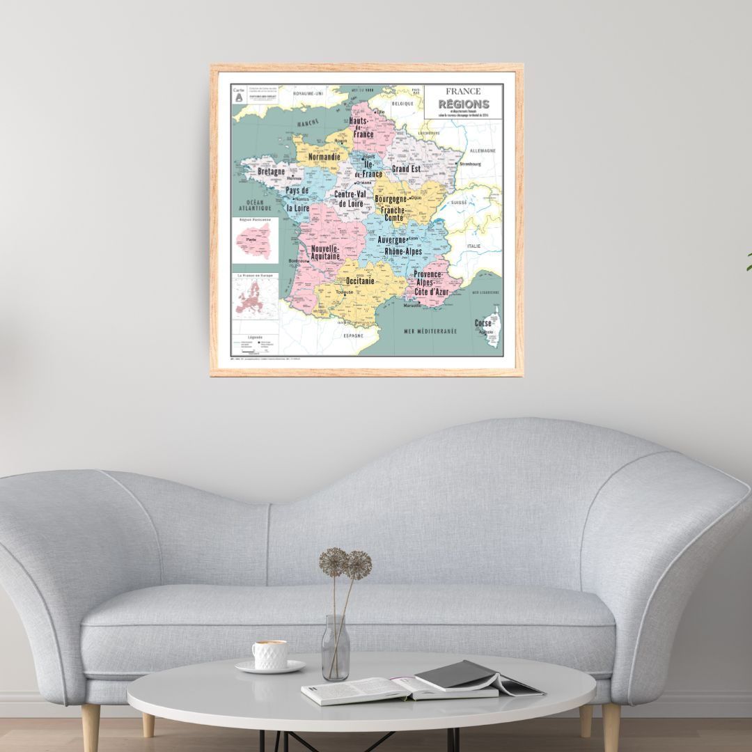 Carte de France administrative Régions 100x100cm