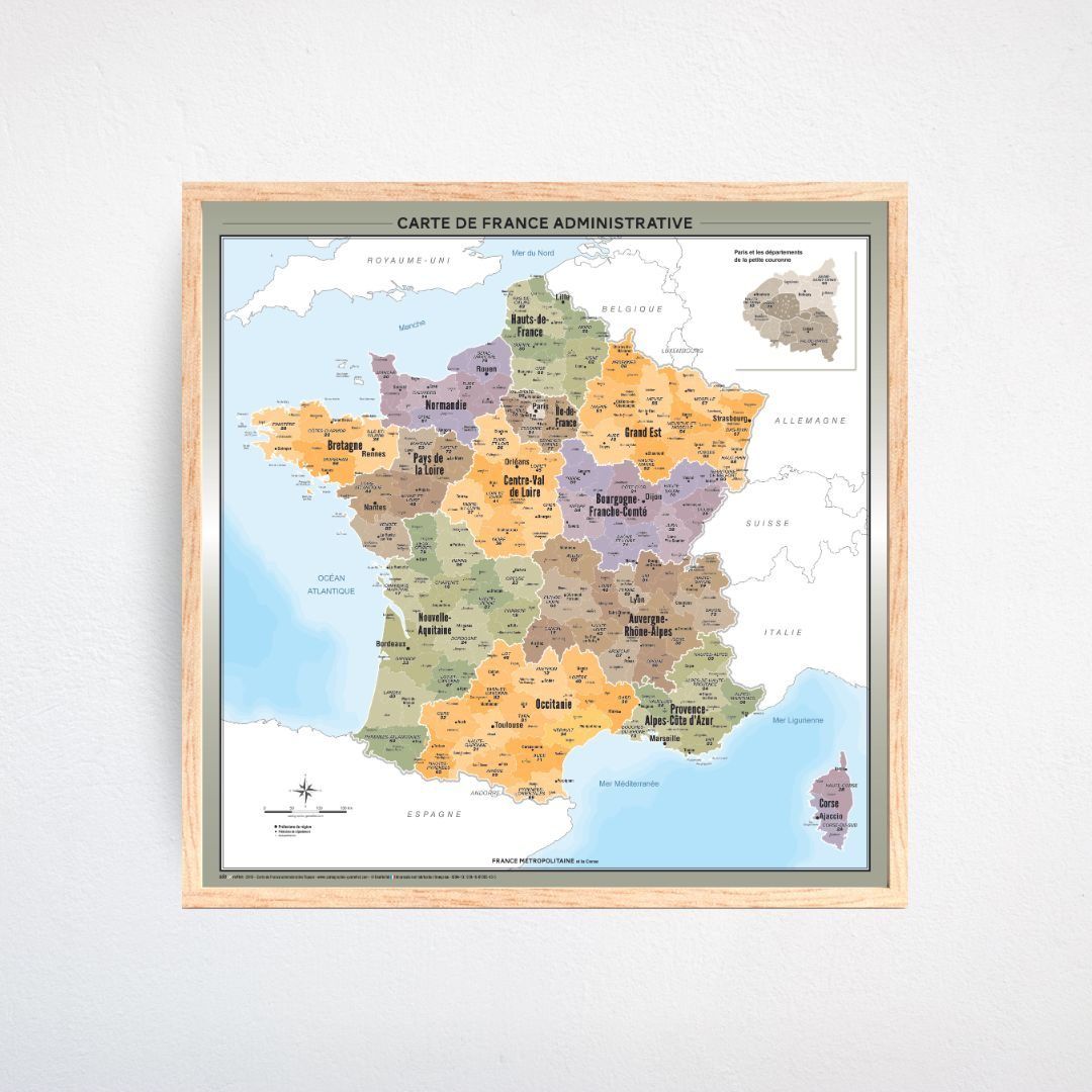 Carte de France administrative topaze 100x100