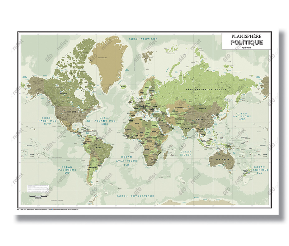 Mappemonde Green - Poster plastifié A0 - 118x84cm - Boutique