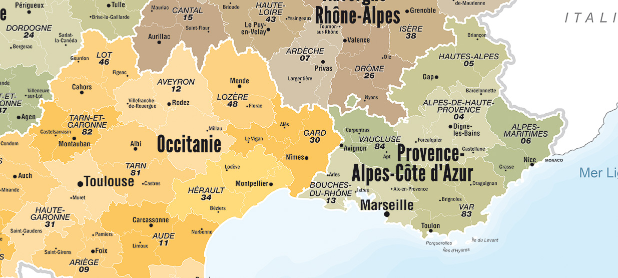Carte de France Administrative Topaze - Affiche 100x100cm