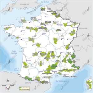 Carte de France Parcs Naturels Nationaux et Régionaux vecteur