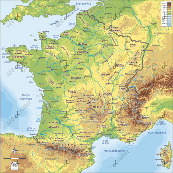 Carte de France relief vecteur