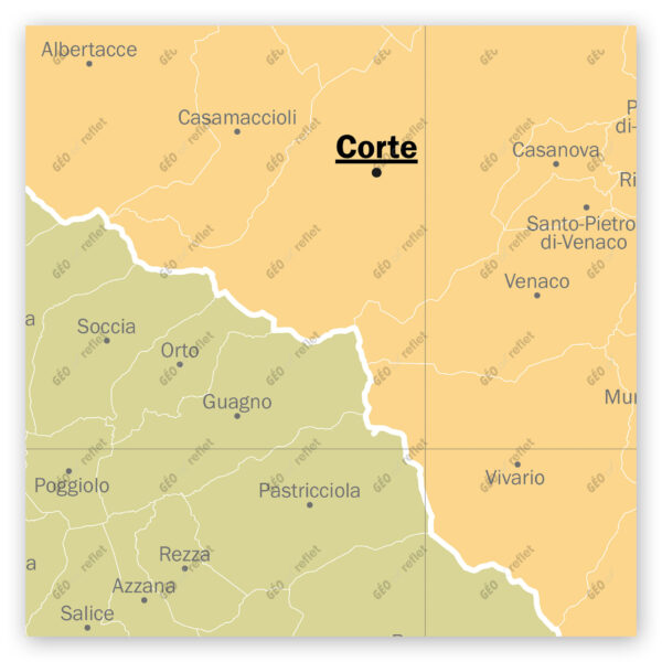 Extrait cartographique de la carte administrative de la Région Corse 120x120cm, extrait centré sur le département de la Haute-Corse