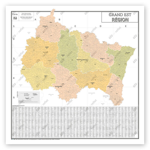 Région Grand Est - Carte administrative vintage - Poster plastifié Grand Format 120x120cm