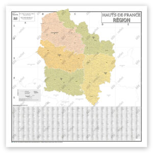 Région Hauts-de-France - Carte administrative vintage - Poster plastifié Grand Format 120x120cm