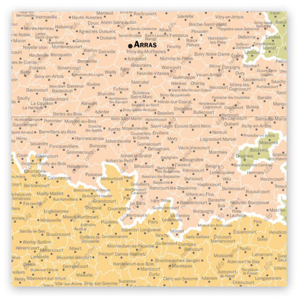 Extrait cartographique de la carte administrative de la Région Hauts-de-France 120x120cm, extrait centré sur le département du Pas-de-Calais