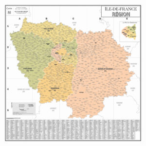 Région Ile-de-France - Carte administrative vintage - Poster plastifié Grand Format