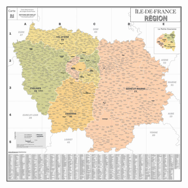 Région Ile-de-France - Carte administrative vintage - Poster plastifié Grand Format