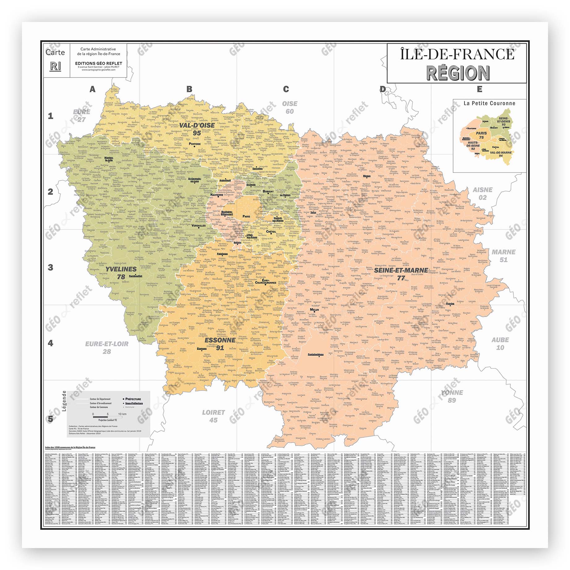 Région Ile-de-France - Carte géographique 120x120cm - Boutique