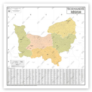 Région Normandie - Carte administrative vintage - Poster plastifié Grand Format 120x120cm