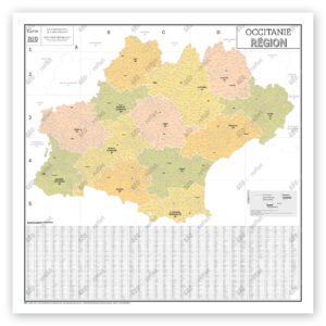 Région Occitanie - Carte administrative vintage - Poster plastifié Grand Format 120x120cm