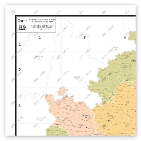 Extrait cartographique de la carte administrative de la Région Provence-Alpes-Côte d'Azur 120x120cm, extrait centré sur le département du Vaucluse