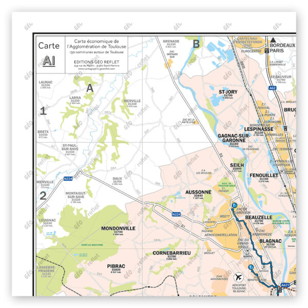 Extrait cartographique de la Carte Toulouse et son agglomération, extrait centré sur le Nord-Ouest de l’agglomération