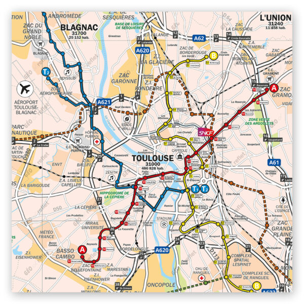 Extrait cartographique de la Carte Toulouse et son agglomération, extrait centré sur Toulouse