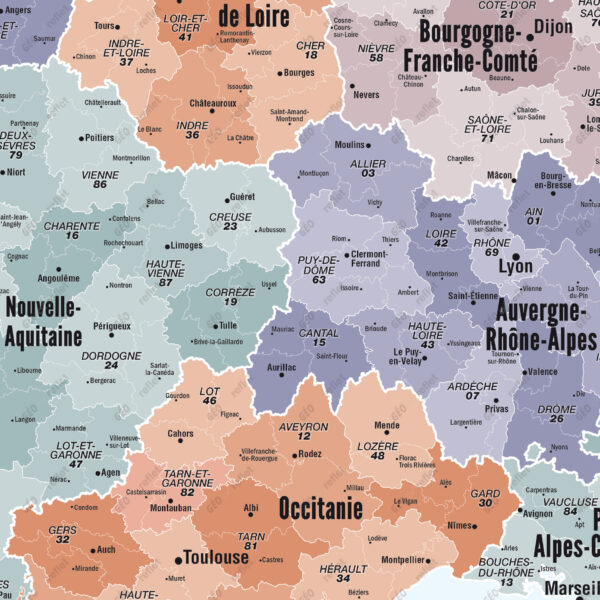 Extrait cartographique de la Carte de France Administrative modèle Aventurine