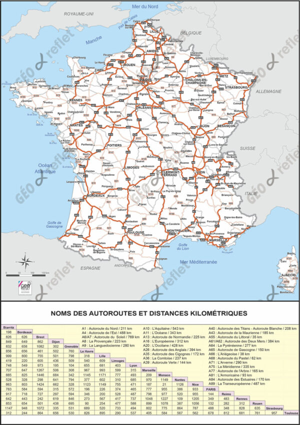Carte de France routière vecteur avec légende