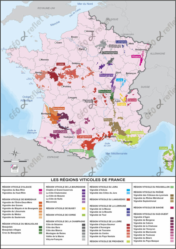 Carte vectorielle des Vignobles de France avec légende