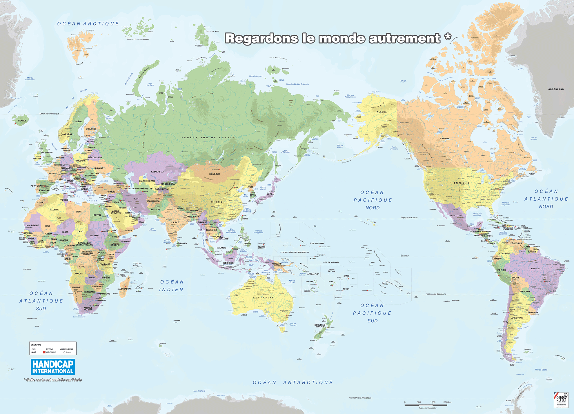 Mappemonde centrée sur l'Asie