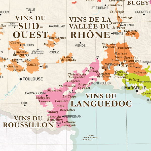 Carte des Vignobles et Vins de France, affiche 50x70cm, extrait