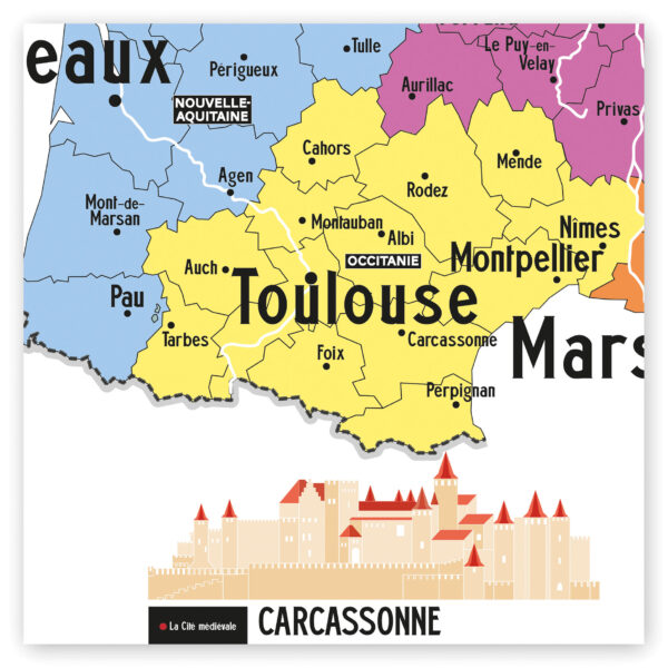 Carte des Villes touristiques et Monuments de France - Affiche 50x70cm – Image 2