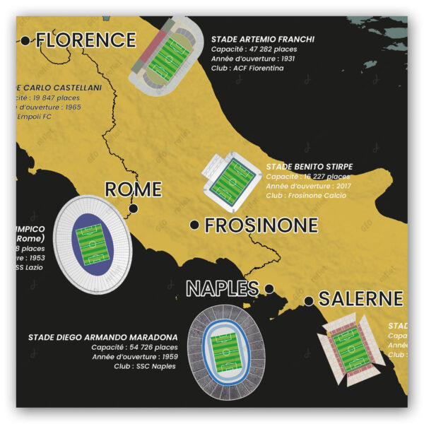 Carte des stades du Championnat d’Italie Série A : Saison 2023-2024 - extrait