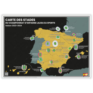 Carte des stades du Championnat d’Espagne LaLiga EA Sports : Saison 2023-2024 - Affiche 50x70cm