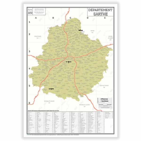 Carte de région administrative de la Sarthe