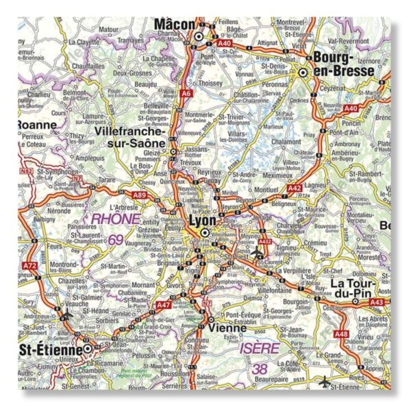 Carte routière de la région Auvergne-Rhône-Alpes extrait