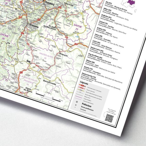 Carte routière de la région Auvergne-Rhône-Alpes - extrait