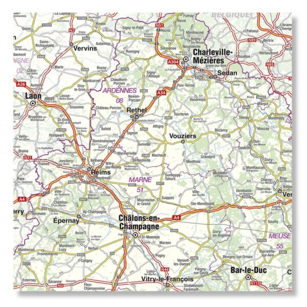 Carte routière de la région Grand Est - extrait