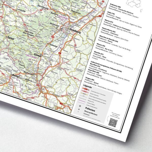 Carte routière de la région Grand Est - extrait