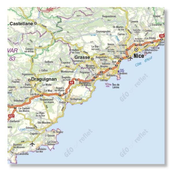 Carte routière de la région Provence-Alpes-Côte d'Azur extrait 1