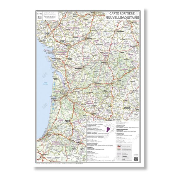 Carte routière de la région Nouvelle-Aquitaine