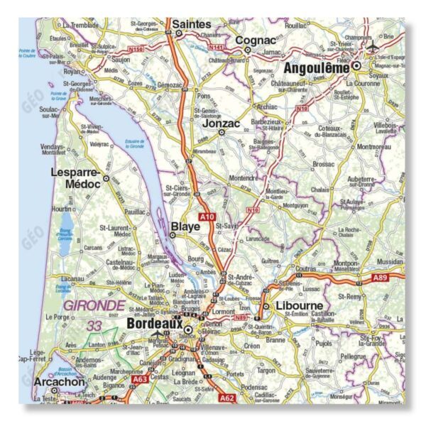 Carte routière de la région Nouvelle-Aquitaine extrait 1