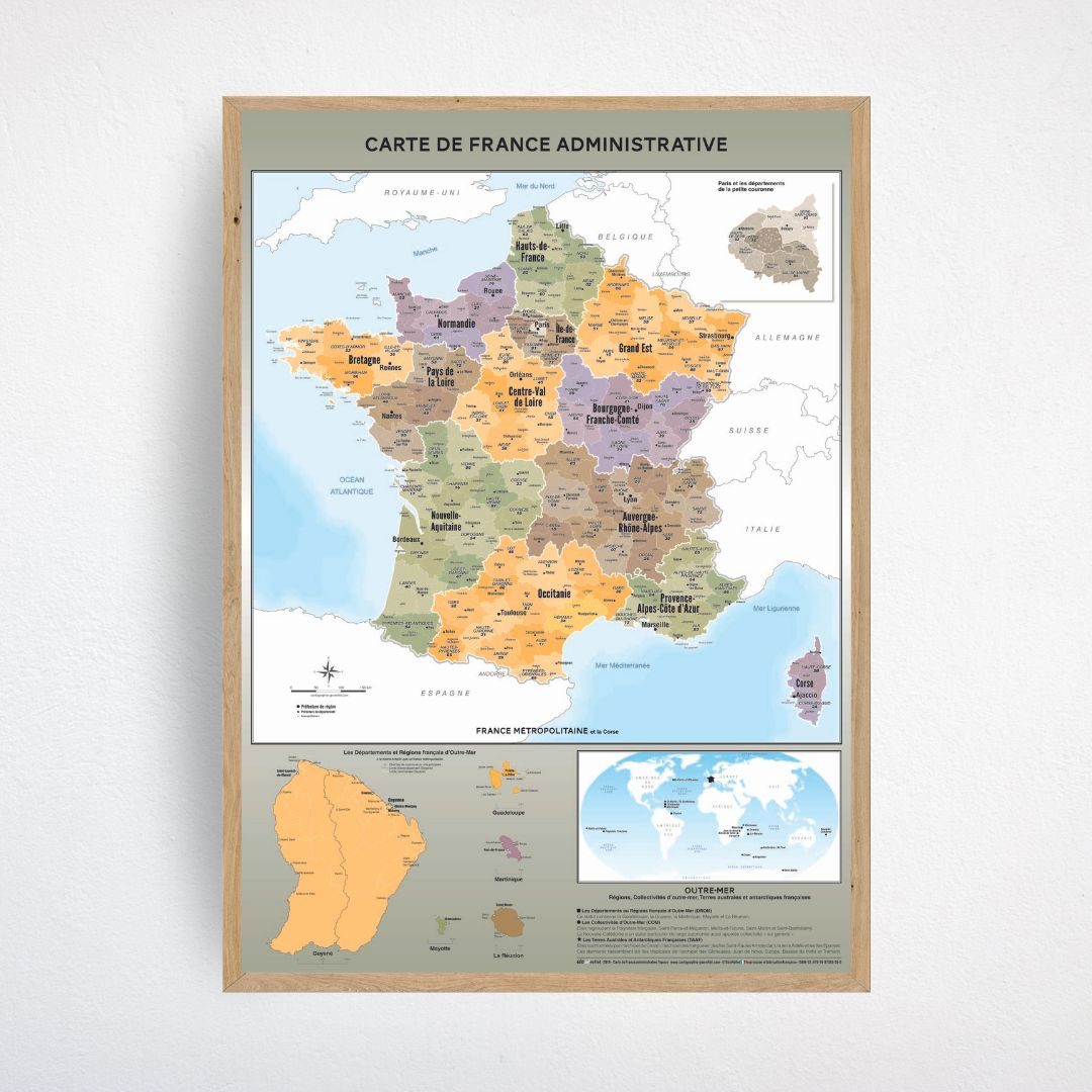 Carte de France administrative topaze 60x80