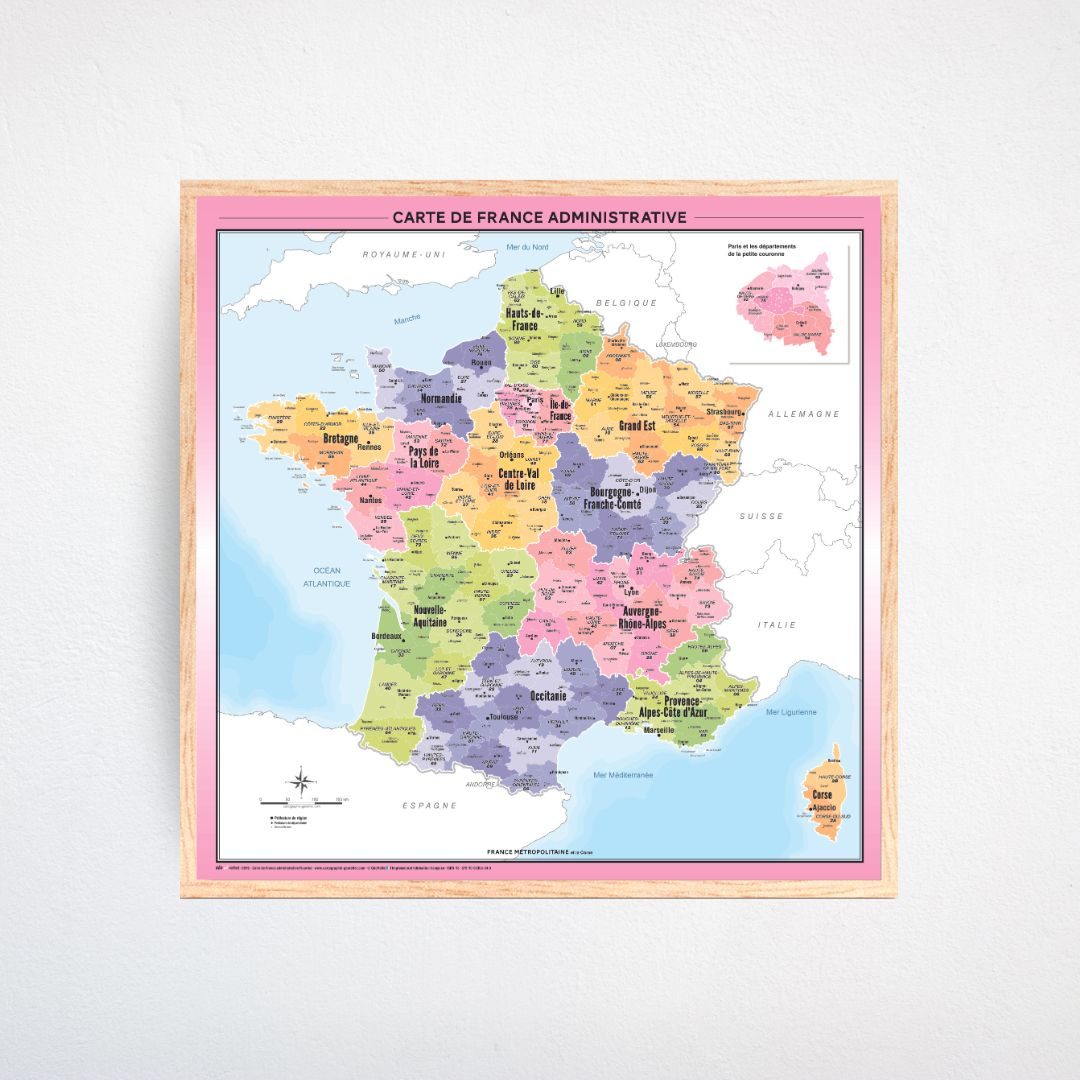 Carte de France administrative fluorine 100x100