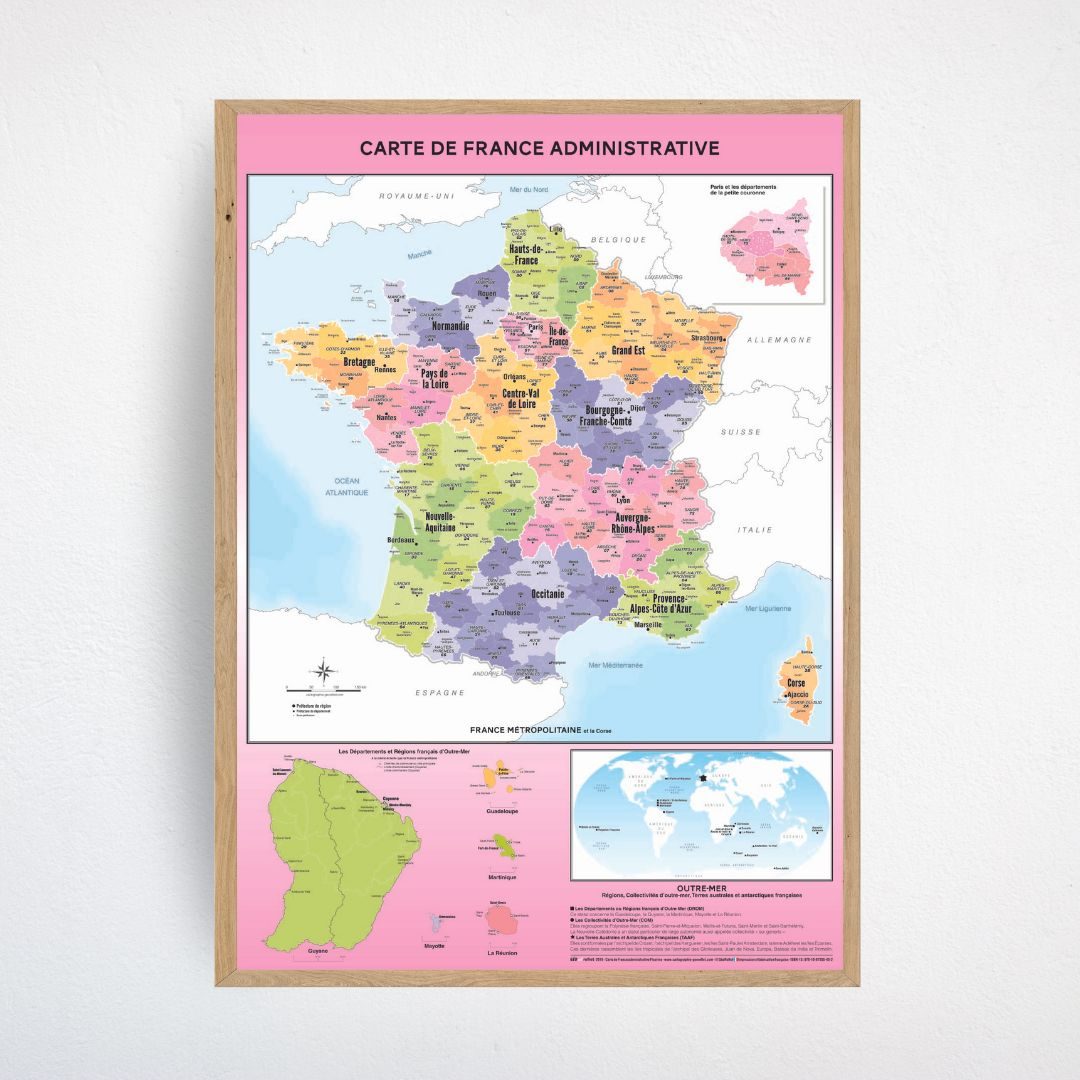 Carte de France administrative fluorine 60x80
