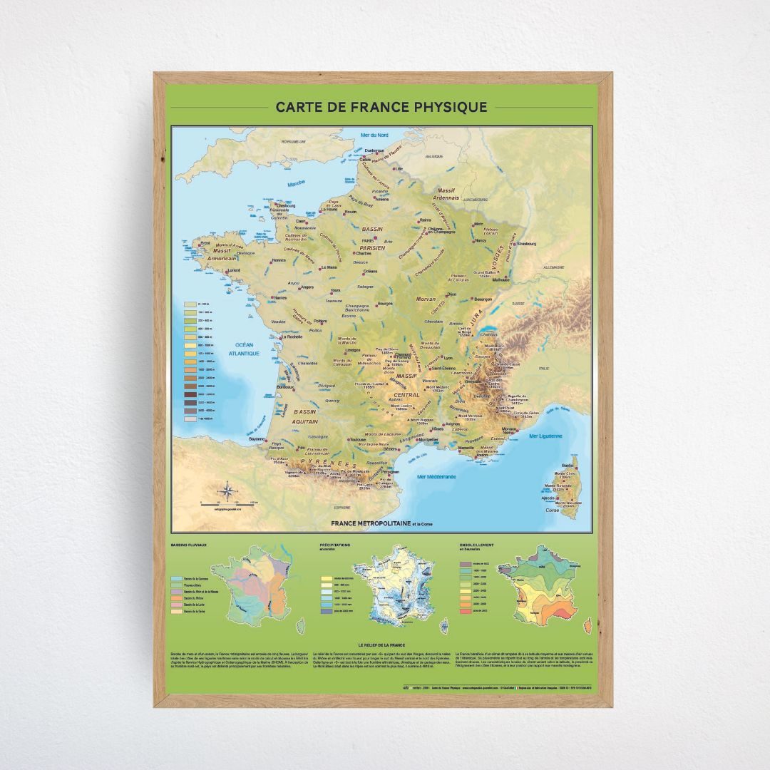 Carte de France administrative relief 60x80