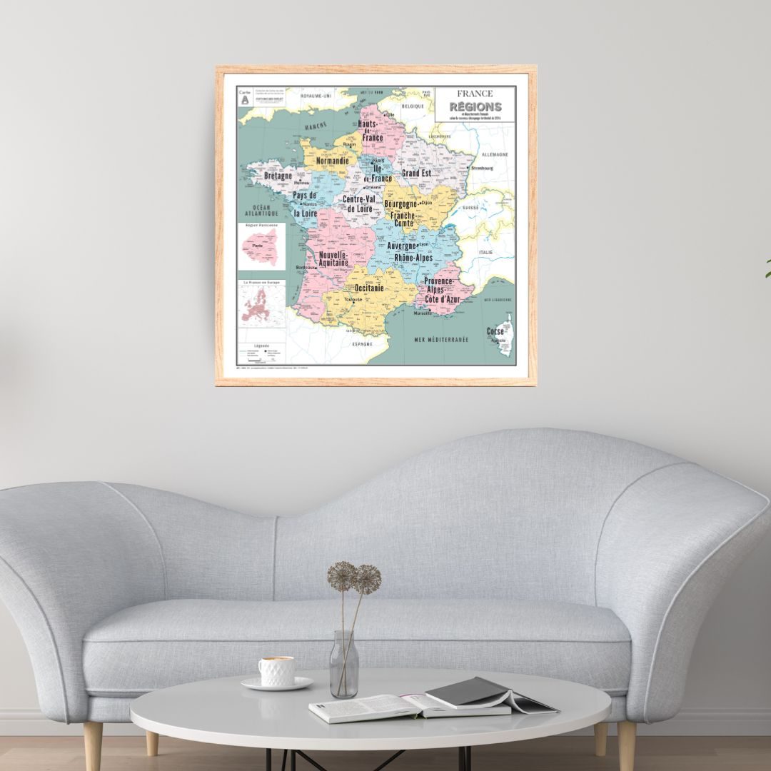 Carte de France administrative R&eacute;gions 100x100cm