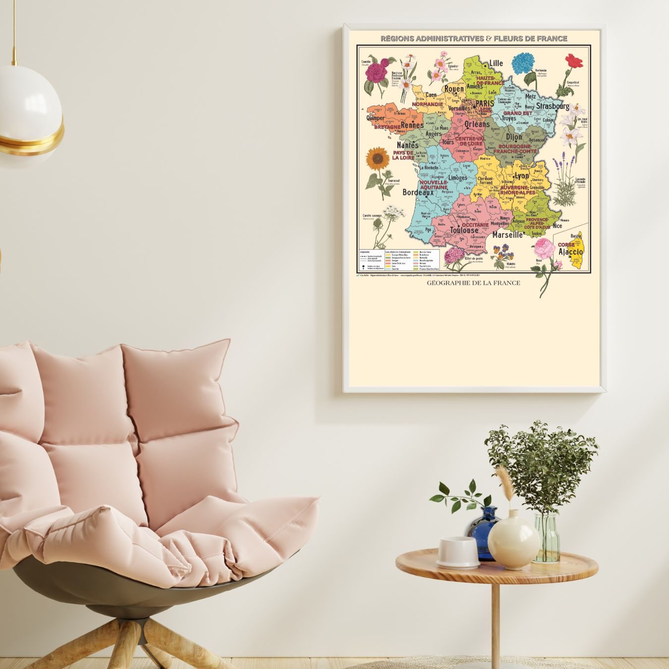 Carte des r&eacute;gions et fleurs de France