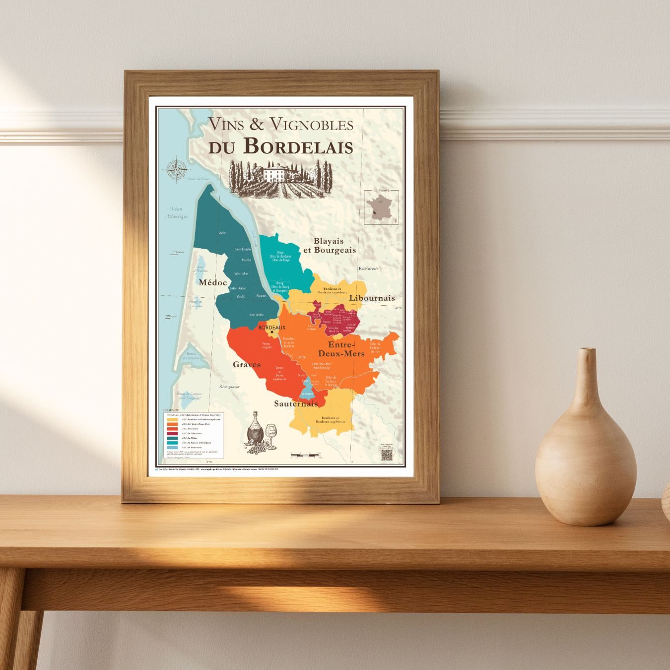 Carte des vins de Bordeaux, affiche pli&eacute;e