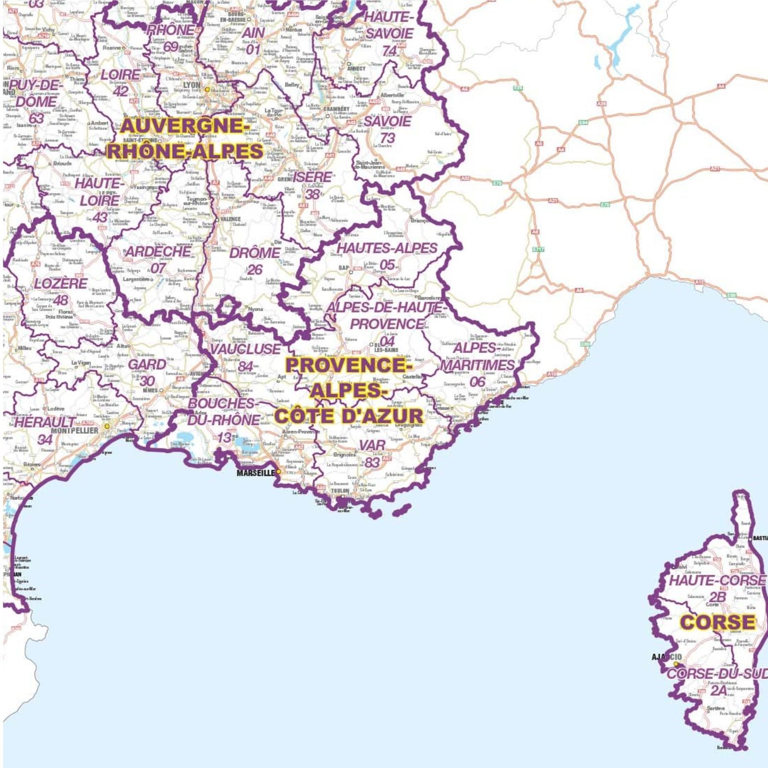 Carte de France routi&egrave;re simplifi&eacute;e