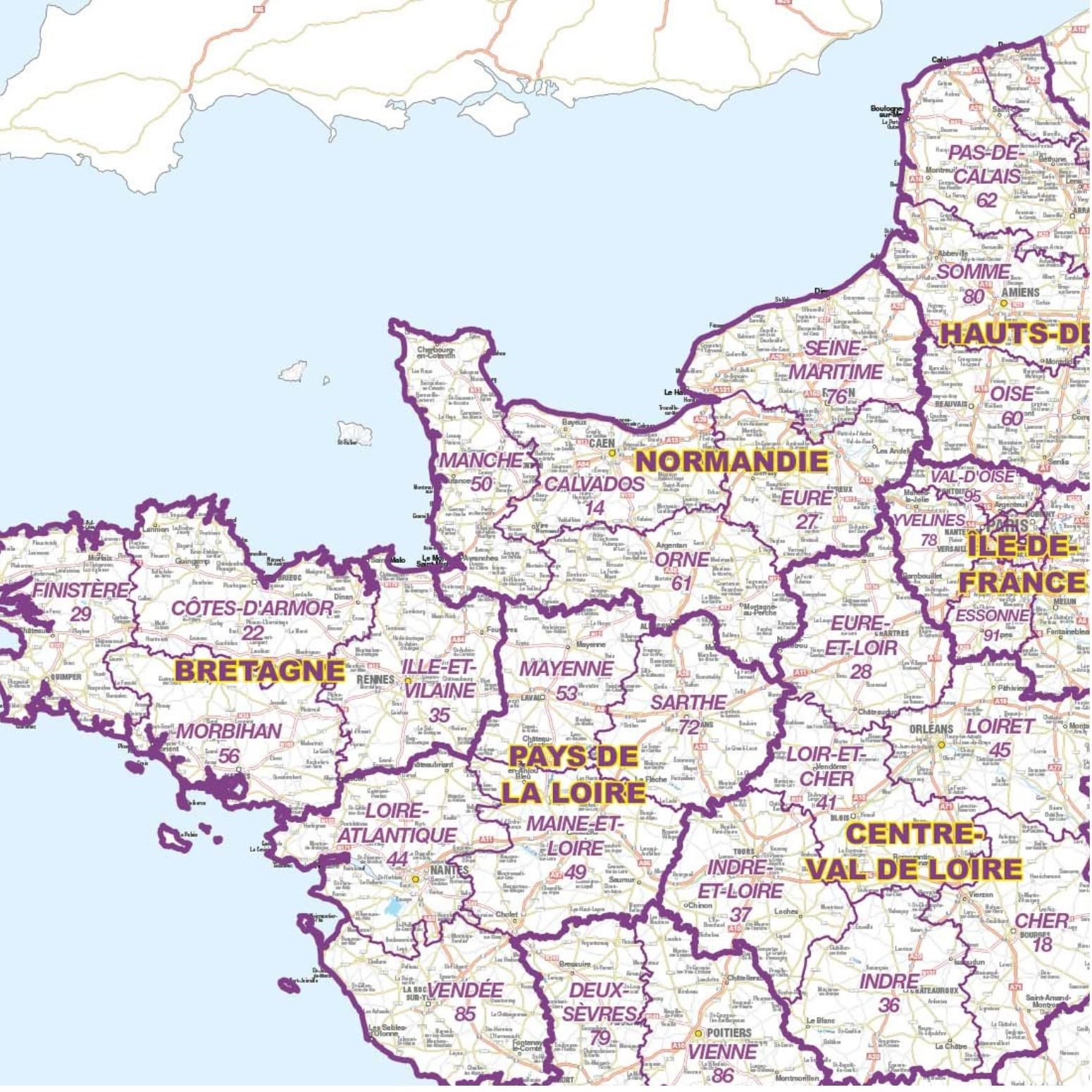 Carte de France routi&egrave;re simplifi&eacute;e