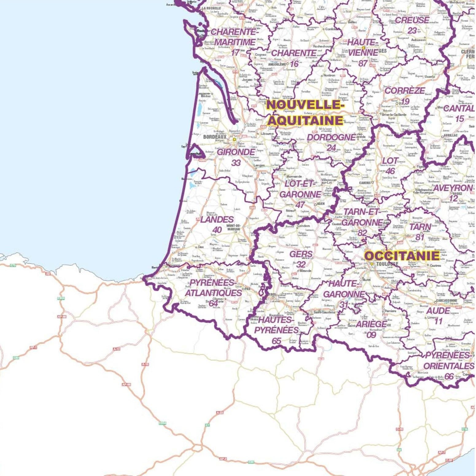 Carte de France routi&egrave;re simplifi&eacute;e