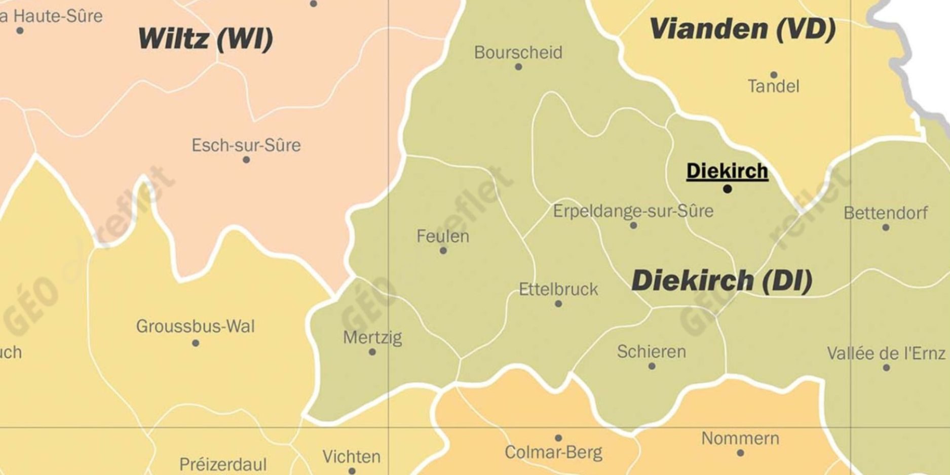 Carte administrative du Luxembourg zoom