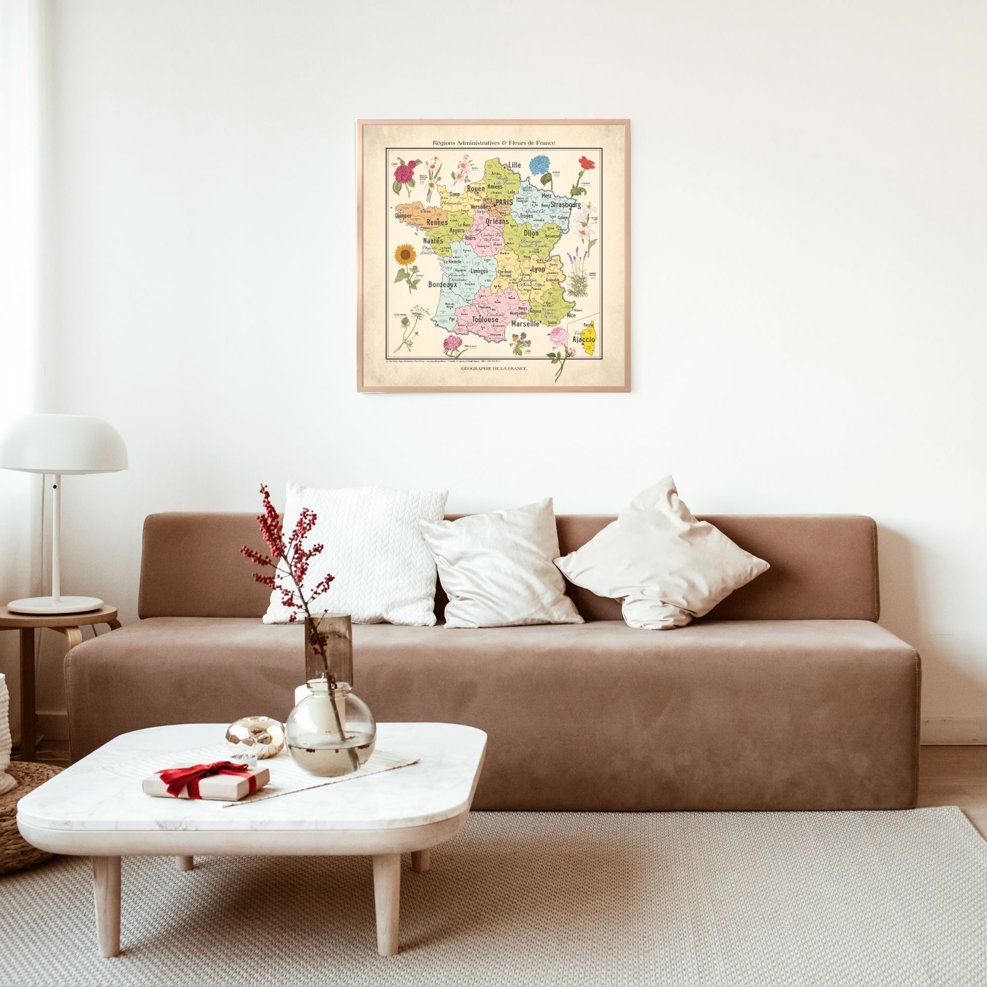 Carte de France Vintage, fleurs et régions de France - extrait