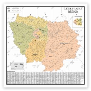 R&eacute;gion Ile-de-France - Carte administrative vintage - Poster plastifi&eacute; Grand Format